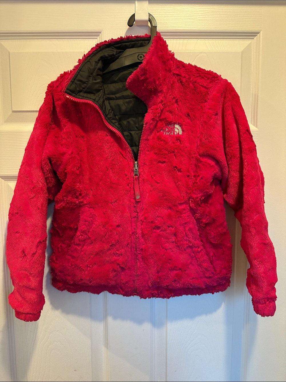 The North Face Girls Reversible Bright Red Plush Fleece Jacket